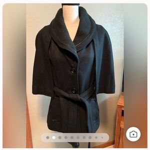 Guess Black Belted Cape Coat Shawl Collar Size M